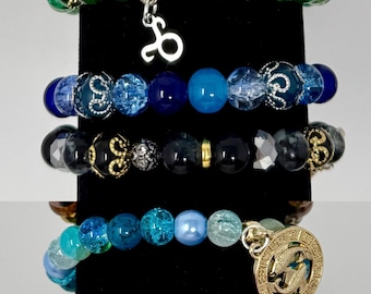 Zodiac Water Signs - Scorpio, Cancer, Pisces - Handmade Beaded Charm Bracelets