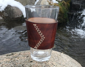 Set of Two - Pint Glass with Handmade Leather Sleeve