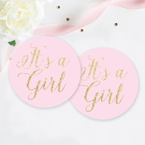 Baby Girl Shower Stickers, Party Stickers, Gender Reveal Stickers, Gold Glitter, Baby girl favor Stickers, Shower Favor Stickers