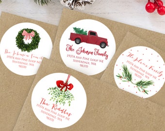 Custom Christmas Address Labels, 2 Inch Stickers, Holiday Address Labels, Personalized Return Address Labels