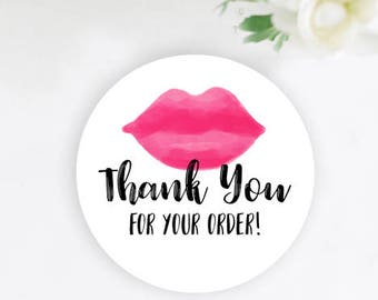 Lipstick Thank You Sticker, Order Thank You Sticker, Business Thank You Sticker, Lips Sticker, Lip Business Sticker