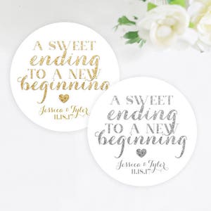 A Sweet Ending to a New Beginning Wedding Favor Sticker, Gold Glitter, Silver Glitter, Favor Stickers, Mint to Be, Wedding Stickers, 2 inch