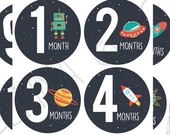 The Van | Space and Robot Baby Boy Modern Month Stickers