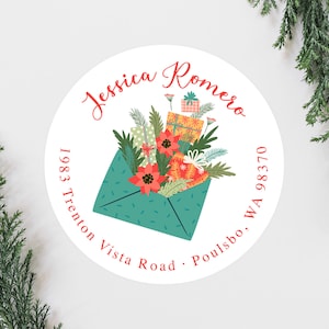 Christmas Envelope Labels, Cute Bow Wreath Christmas Address Labels, Round 2 Inch Return Address Labels
