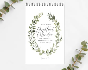 Perpetual Calendar Watercolor Green Leaf