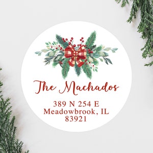 Holly Christmas Address Labels, Cute Bow Wreath Christmas Address Labels, Round 2 Inch Return Address Labels