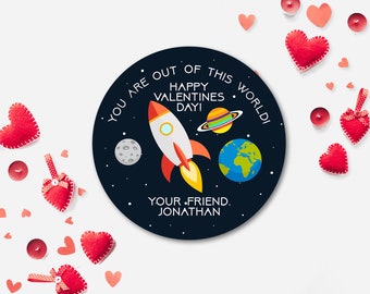 Rocketship Space Valentines Stickers, Customized Valentines Stickers, Classroom Valentine Stickers, Custom Valentines, Kids Valentines