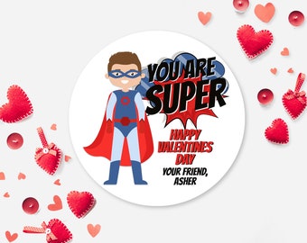 Superhero Boy Valentines Stickers, Customized Valentines Stickers, Classroom Valentine Stickers, Custom Valentines, Kids Valentines