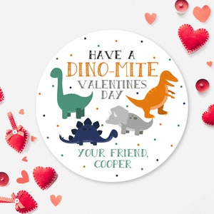 Dinosaur Valentines Stickers, Customized 2.5 Inch Valentines Stickers