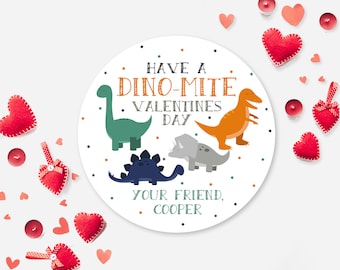 Autocollants De Saint-Valentin de dinosaure, autocollants personnalisés de 2,5 pouces de Valentines