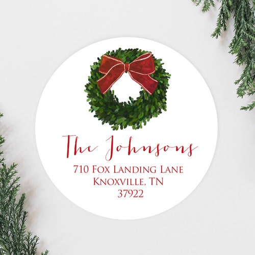 Christmas Wreath Holiday Address Labels Cute Bow Wreath Etsy