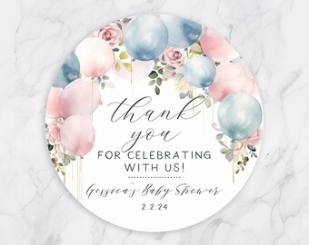 Baby Girl Floral Balloon Arch Shower Favor Stickers, Shower Favor Tags, Boho Style, Minimalist, Neutral Girl