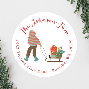 Father & Son Christmas Labels, Cute Bow Wreath Christmas Address Labels, Round 2 Inch Return Address Labels