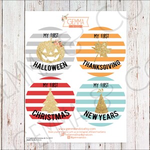 Holiday Stickers Set Halloween, Thanksgiving, Christmas and New Years Sticker Set Glitter