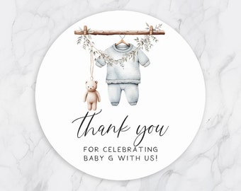 Baby Clothes Shower Favor Stickers, Shower Favor Tags, Boho Style, Minimalist, Neutral Boy or Girl