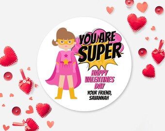 Super Girl Valentines Stickers, Customized Valentines Stickers, Classroom Valentine Stickers, Custom Valentines, Kids Valentines