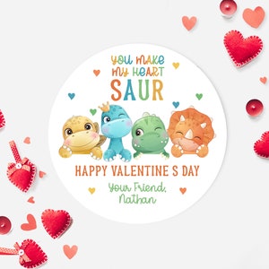 Cute Dinosaurs Valentines Stickers, Customized Valentines Stickers, Classroom Valentine Stickers, Custom Valentines, Kids Valentines