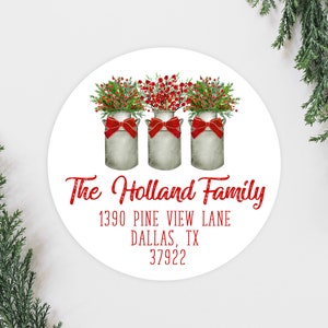 Christmas Farmhouse Jars Holiday Address Labels, Cute Farmhouse Christmas Card Address Labels, Round 2 Inch Return Address Labels