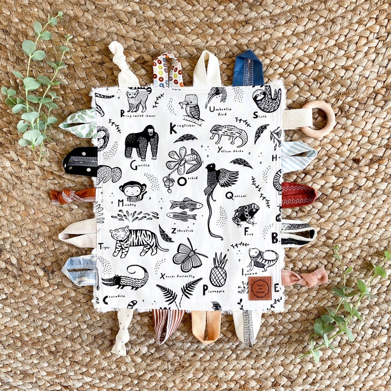 Alphabet Baby Blanket Tag Blanket Baby Toy Ribbon Blanket Etsy