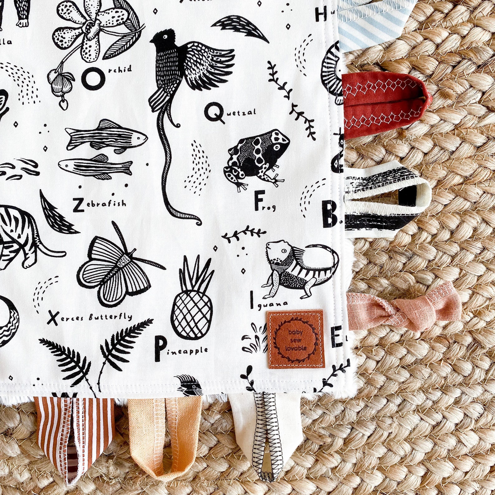 Alphabet Baby Blanket Tag Blanket Baby Toy Ribbon Blanket Etsy