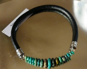 Leather and Turquoise Bracelet