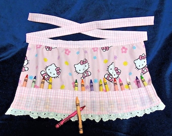 Crayon Apron, Girls Crayon Apron, Crayon Holder, Girls Birthday gift, Girls Christmas Gift, Craft Apron, Hello Kitty fabric, gathered apron