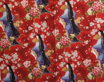 Kona Bay Fabric, Asian Design, EMPE-07, Red Background, RARE Find, OOP, Quilting Fabric, Home Decor Fabric, Cotton Woven Fabric, 2+ yards