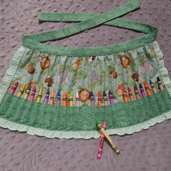 Crayon Apron, Girls Crayon Apron, Girls Birthday Gift, Girls Christmas Gift, Crayon holder, Girls craft apron, Girls gathered apron