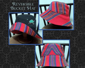 Bucket Hat, upcycled Guatemalan Stripe & lightweight black lining, Reversible, OOAK, beach hat, gardening hat, cruise, retro, fishing hat