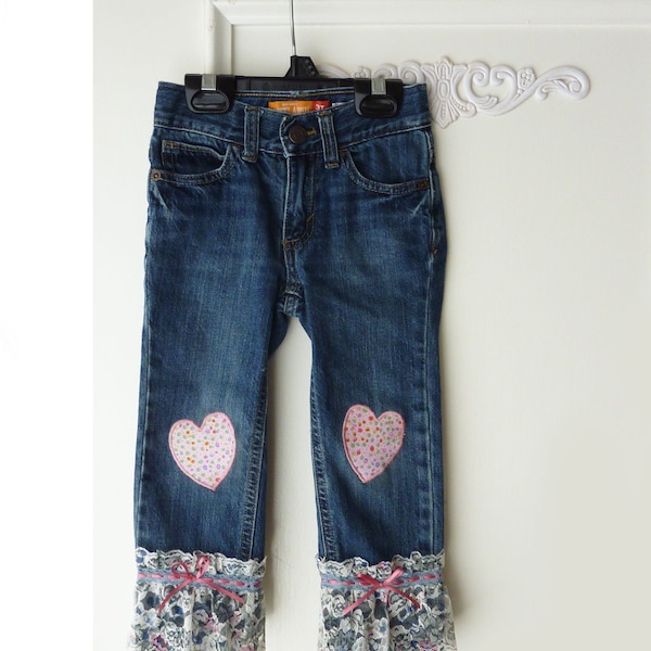 Childrens Jeans, Kids denim, Upcycled clothing for children, Toddler's jeans, Old Navy brand, Lace Embellished Jeans, eco -friendly