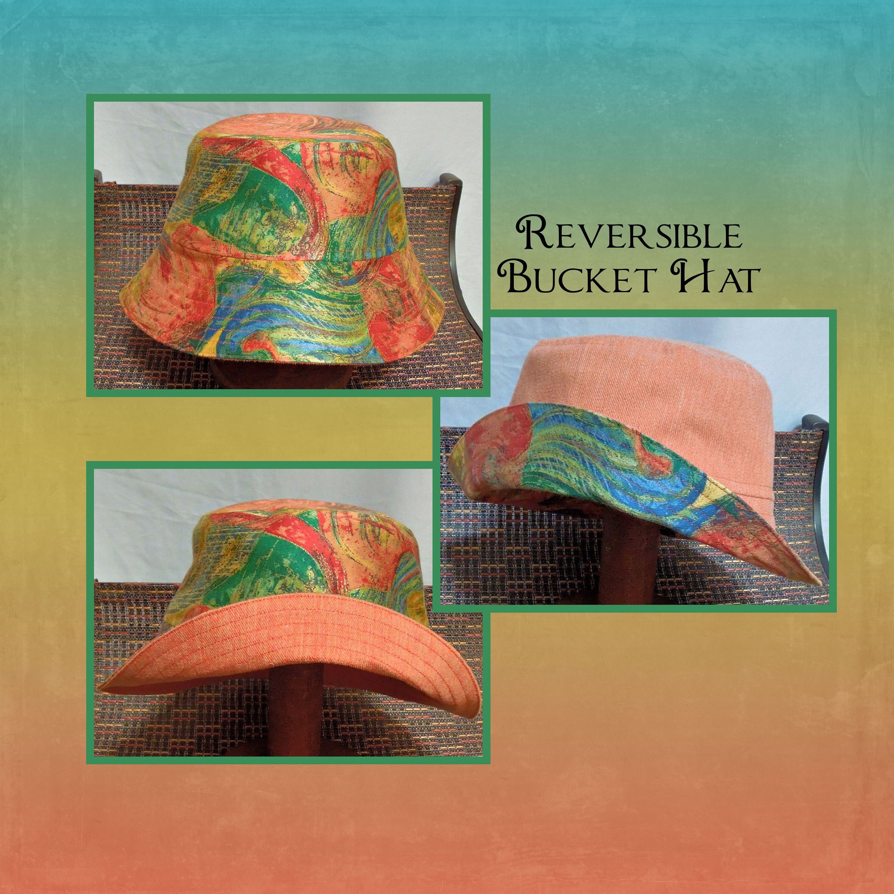 Handmade Upcycled Vintage Reversible Bucket Hat Button Fox Crafts | Handmade a reversible, patchwork bucket  main image 3