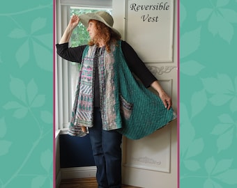 Vintage Kantha vest, Teal & Pink or Peach and Gray, ooak, lightweight, cotton, onesize large to 2X, boho, hippie, hoodie