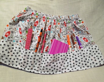 Skirt w/pockets, Pretty Pockets Skirt, Carryall Skirt, Girls Birthday Gift, Gathered Skirt, Utility Skirt, apron skirt, Valentine's Day Gift