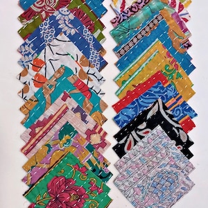 Vintage Kantha Quilt Squares: 30 Reversible Boho Fabric Patches, 4.5" squares