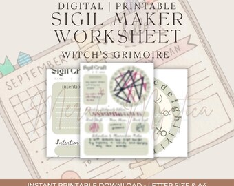 Sigil Craft Worksheet: Witchy Grimoire Seite, Spellcraft Worksheet (PDF Download)