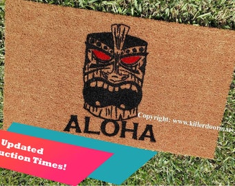 Aloha Tiki Custom Hand Painted Welcome Door Mat by Killer Doormats