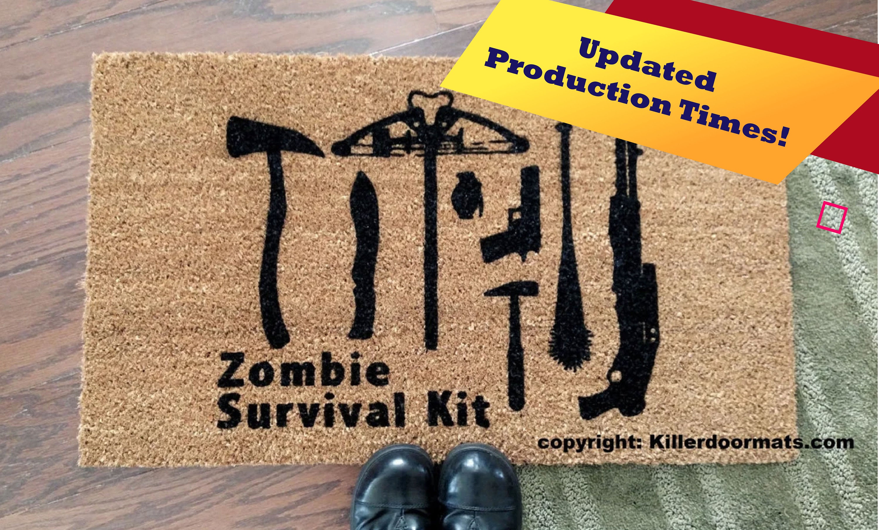 Zombie Survival Kit Custom Handpainted Fandom Welcome Doormat by