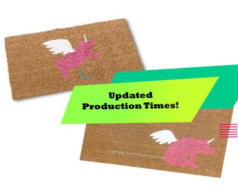 Flying Unipig Custom Cute Pig with Wings Hand Painted Welcome Door Mat by Killer Doormats, Now with Two Versions