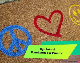 Peace Love Happiness Custom Hand Painted Cute Welcome Doormat by Killer Doormats