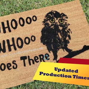 Whooo vai lá Coruja fofa personalizada fofa pintada à mão tapete de porta de boas-vindas da Killer Doormats