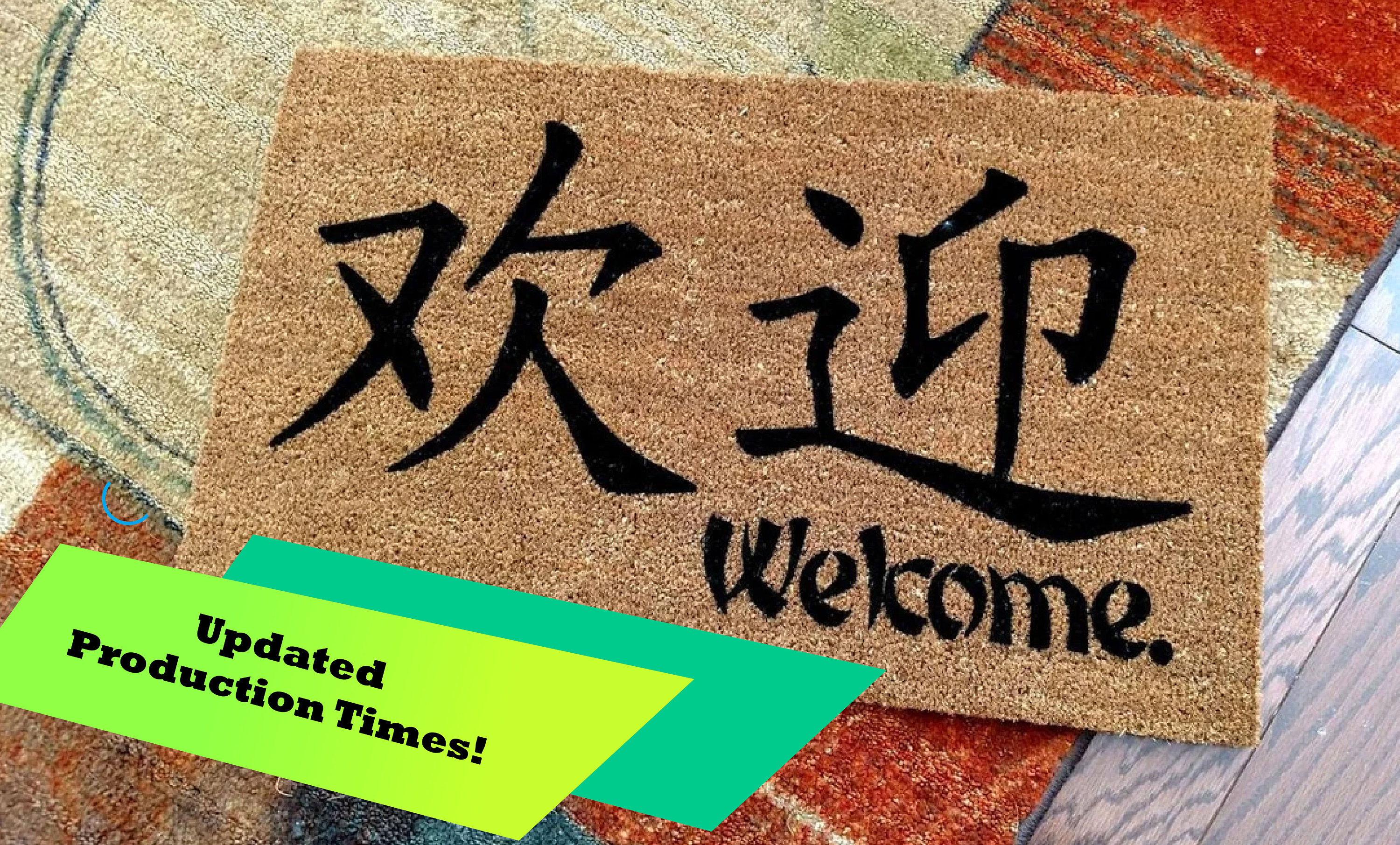 Welcome in Chinese Characters Custom Hand Painted Welcome Door Mat