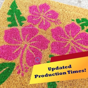 Tropical Hibiscus Flower Custom Hand Painted Welcome Door Mat by Killer Doormats, Multiple Color Options!