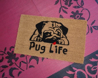 Clearance Pug Life Cute Custom Hand Painted Welcome Doormat by Killer Doormats Small
