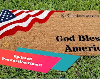 God Bless America Patriotic Flag Custom Handpainted Welcome Doormat By Killer Doormats