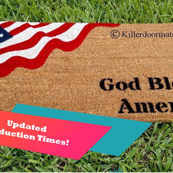 God Bless America Patriotic Flag Custom Handpainted Welcome Doormat By Killer Doormats