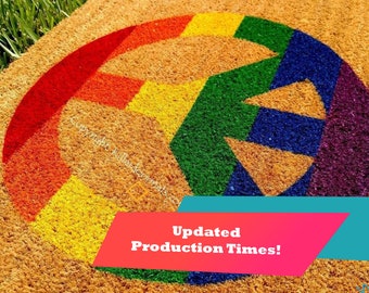 New! Rainbow Peace Sign Custom Handpainted Welcome Doormat