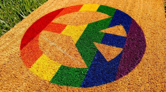 New Rainbow Peace Sign Custom Handpainted Welcome Doormat
