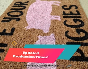 Wipe Your Piggies Custom Cute Pig Handpainted Welcome Doormat by Killer Doormats