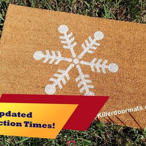 Winter Snowflake Custom Hand Painted Holiday Seasonal Welcome Doormat by Killer Doormats