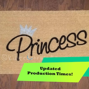 Princess with a Silver Crown Custom Hand Painted Cute Welcome Door Mat By Killer Doormats, The Original